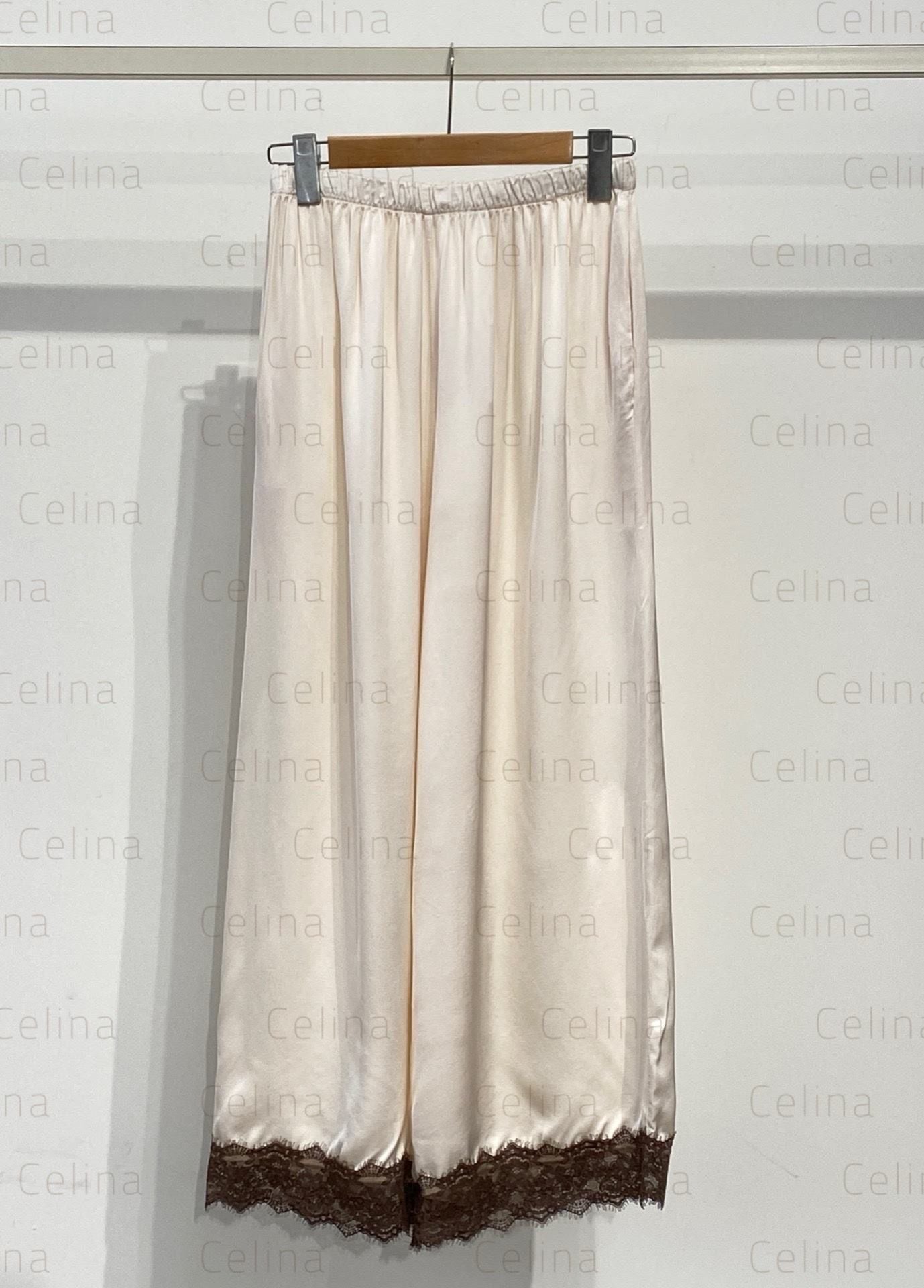 GRECIA - PANTALÓN DETALLE BLONDA SATINADO